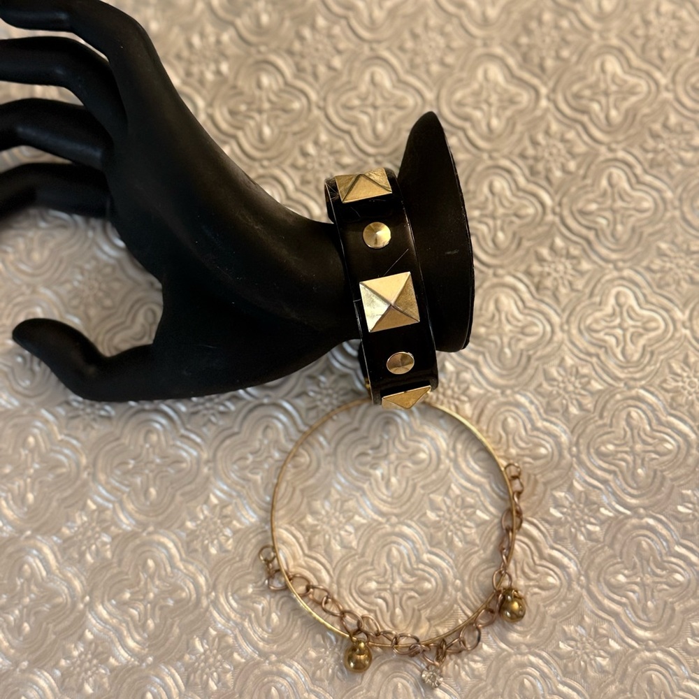 Chic Black and Gold Studded Bracelet & Dainty Gold Bracelet with charms